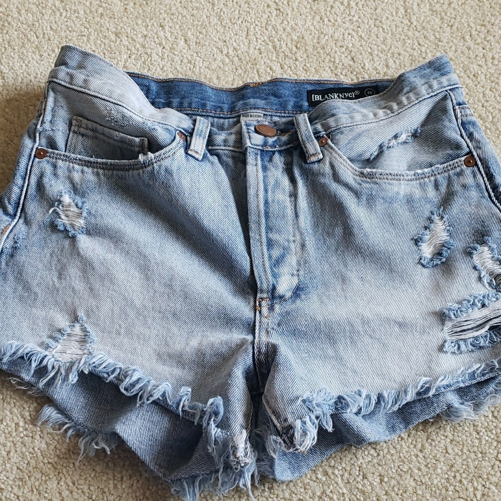 Blank NYC Blue Distressed Jean Shorts